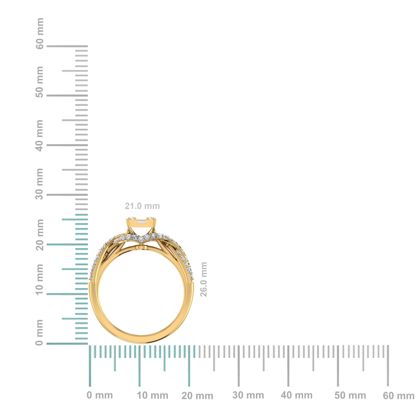 Royal Jewelry 14K Yellow Gold Round Baguette Diamond Designer Ring 0.5ct