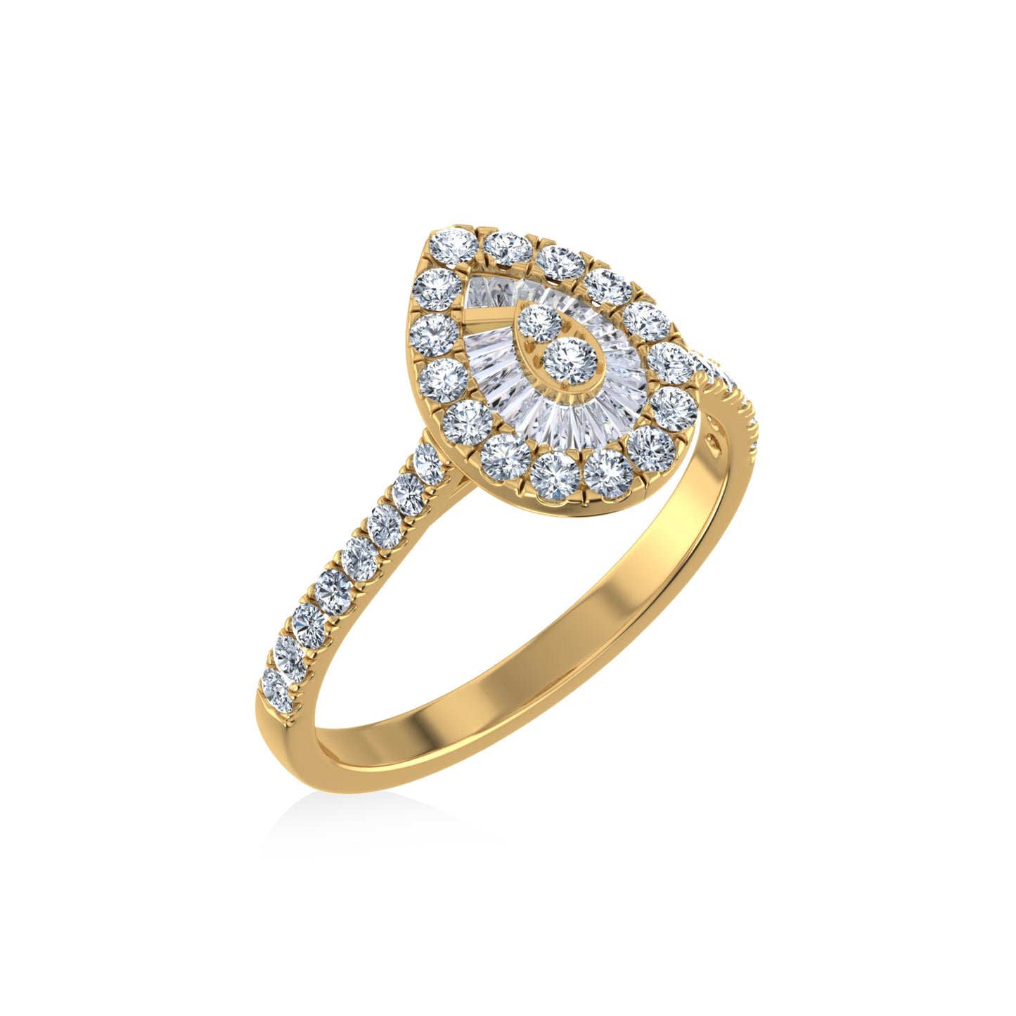 Royal Jewelry 14K Yellow Gold Pear Shape Diamond Ring 0.75ct