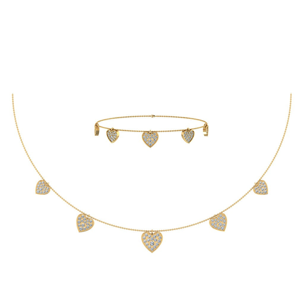 Royal Jewelry Wholesale 14K Gold Heart Necklace Bracelet Set 1.75cttw