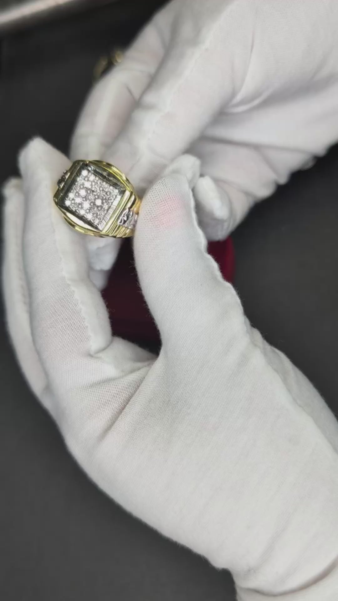 Vintage 10K Yellow Gold Diamond Cluster Ring Two Tone Men's Estate Statement Ring
